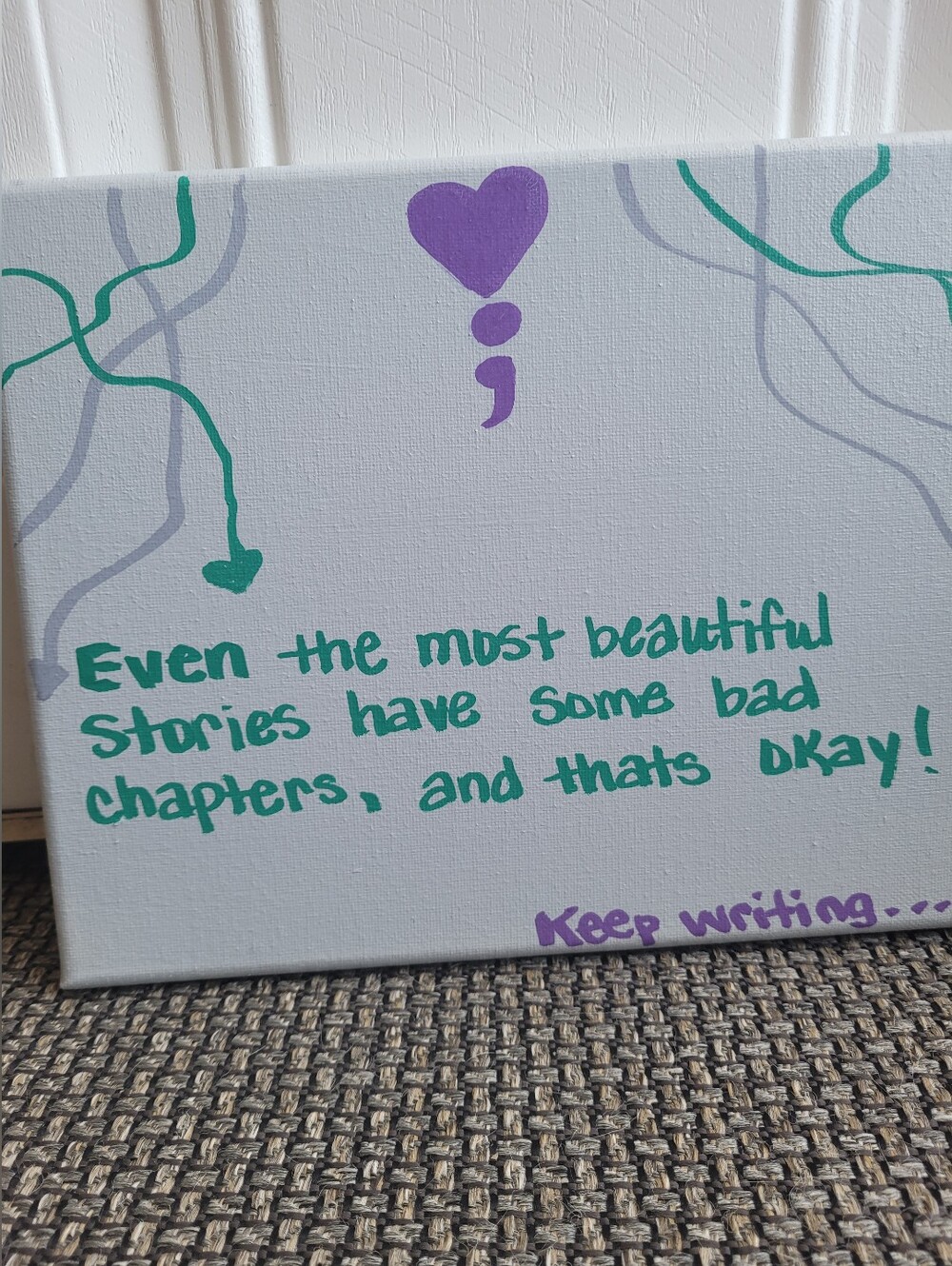 Hand-Painted Canvas Wall Art — Purple & Teal Quote